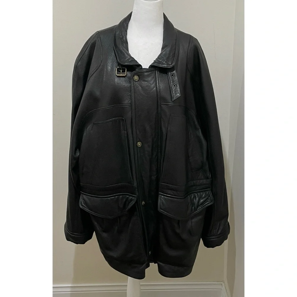 Vintage Men's Marco Pierguidi Black Leather Jacket, Size